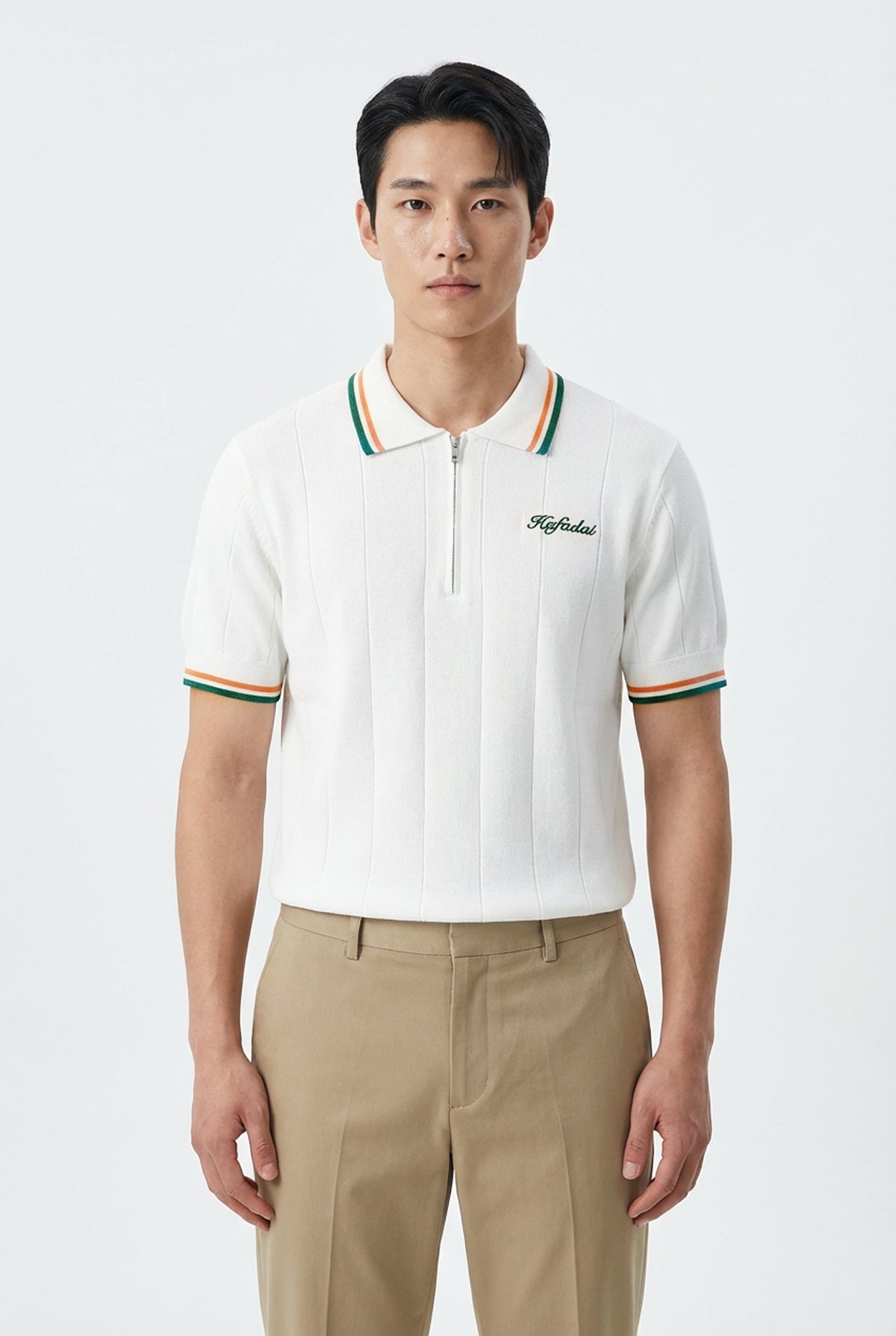 Classic Knit Polo - White/Clay/Field Green